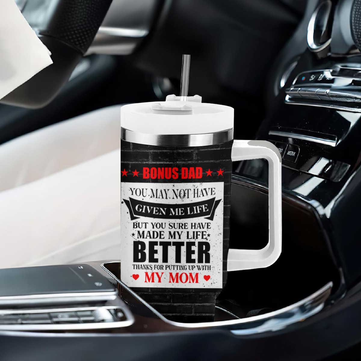 Fathers Day Gift For Bonus Dad Tumbler With Handle Birthday Gifts For Step Dad From Daughter Son Kids US Flag TB10 Print Your Wear