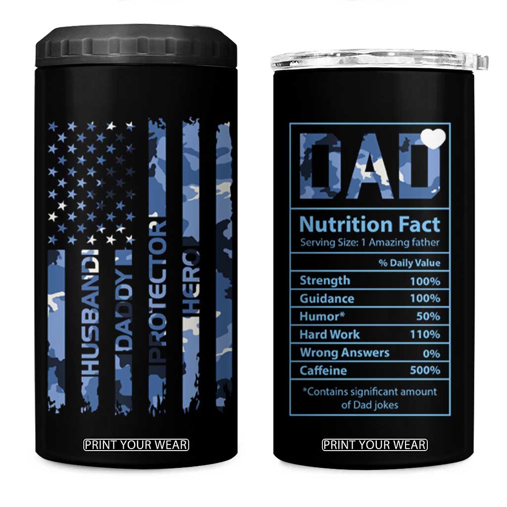 Christmas Gifts for Dad 4 in 1 Can Cooler Tumbler Husband Daddy Protector Hero Fathers Day Camo American Flag TB10 One Size: 16 oz Black Print Your Wear