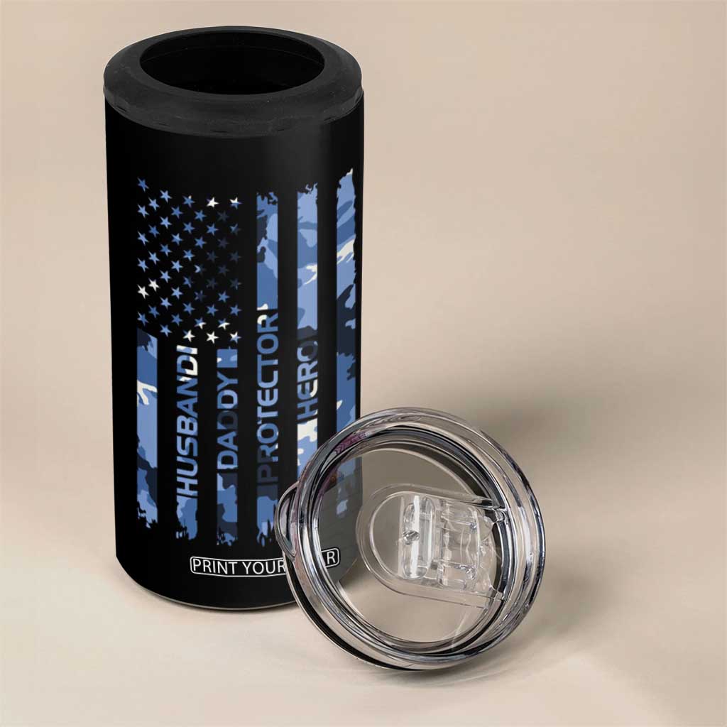 Christmas Gifts for Dad 4 in 1 Can Cooler Tumbler Husband Daddy Protector Hero Fathers Day Camo American Flag TB10 Print Your Wear
