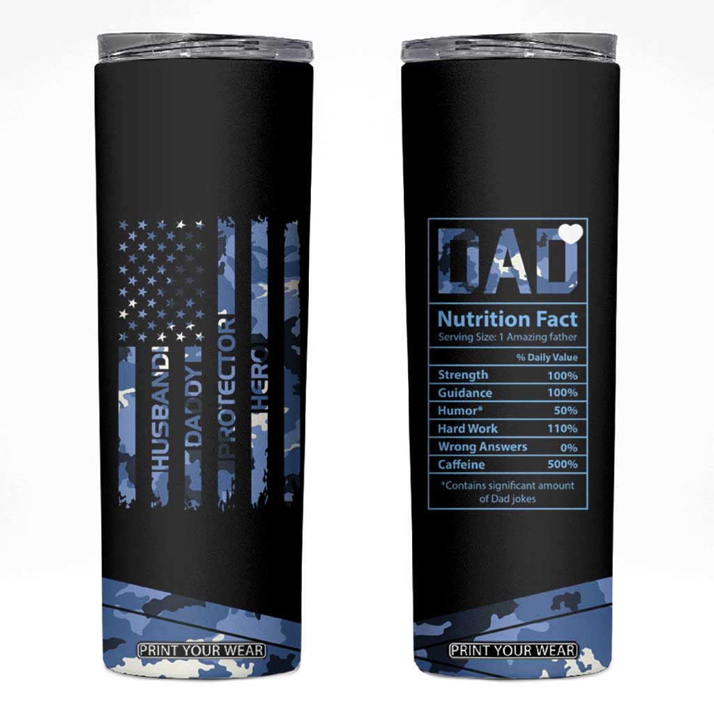 Christmas Gifts for Dad Skinny Tumbler Husband Daddy Protector Hero Fathers Day Camo American Flag TB10 Black Print Your Wear
