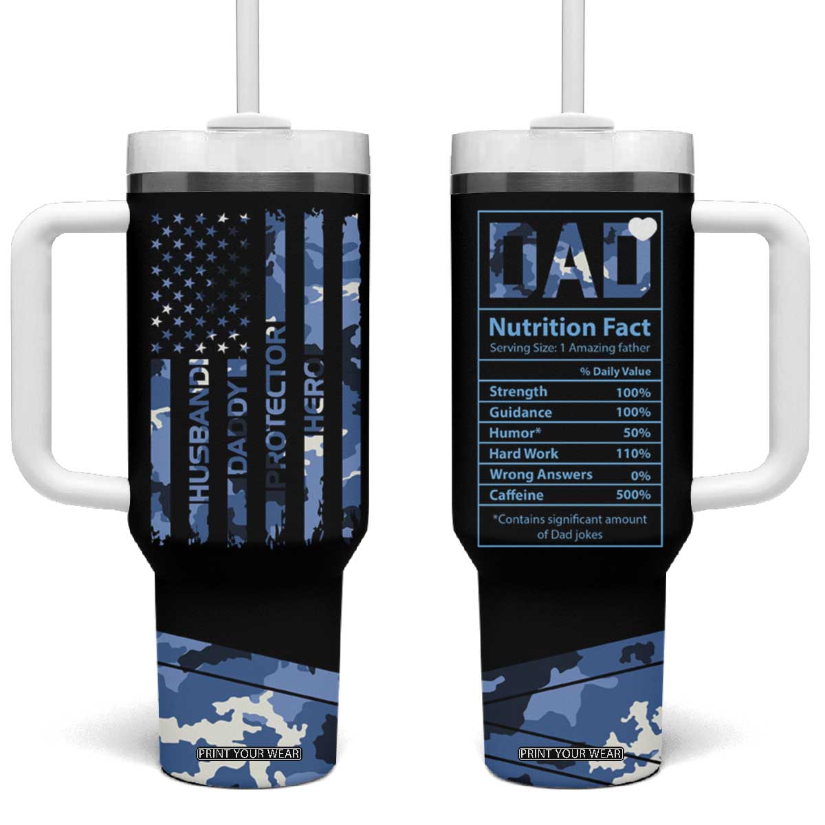 Christmas Gifts for Dad Tumbler With Handle Husband Daddy Protector Hero Fathers Day Camo American Flag TB10 One Size: 40 oz Black Print Your Wear