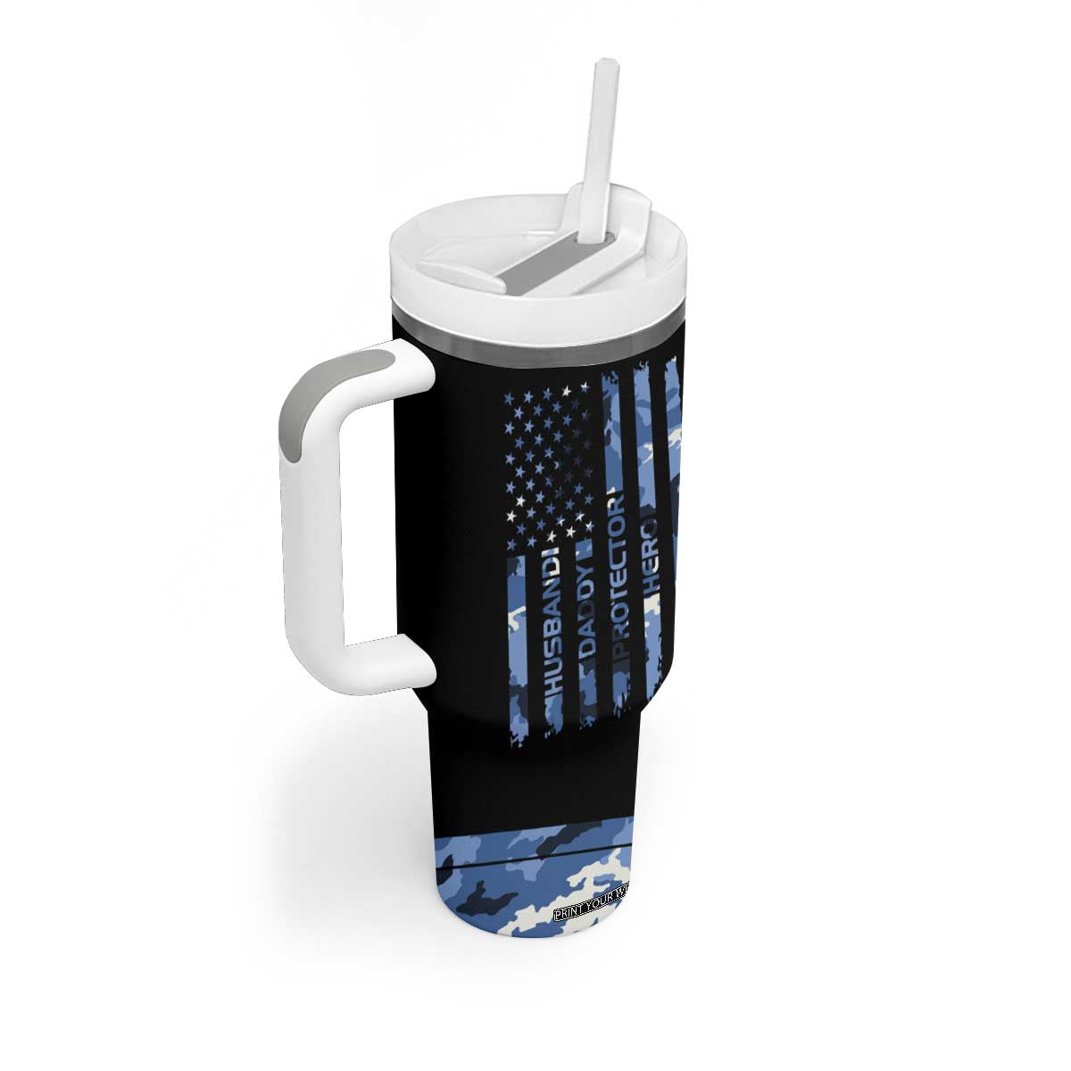 Christmas Gifts for Dad Tumbler With Handle Husband Daddy Protector Hero Fathers Day Camo American Flag TB10 Print Your Wear
