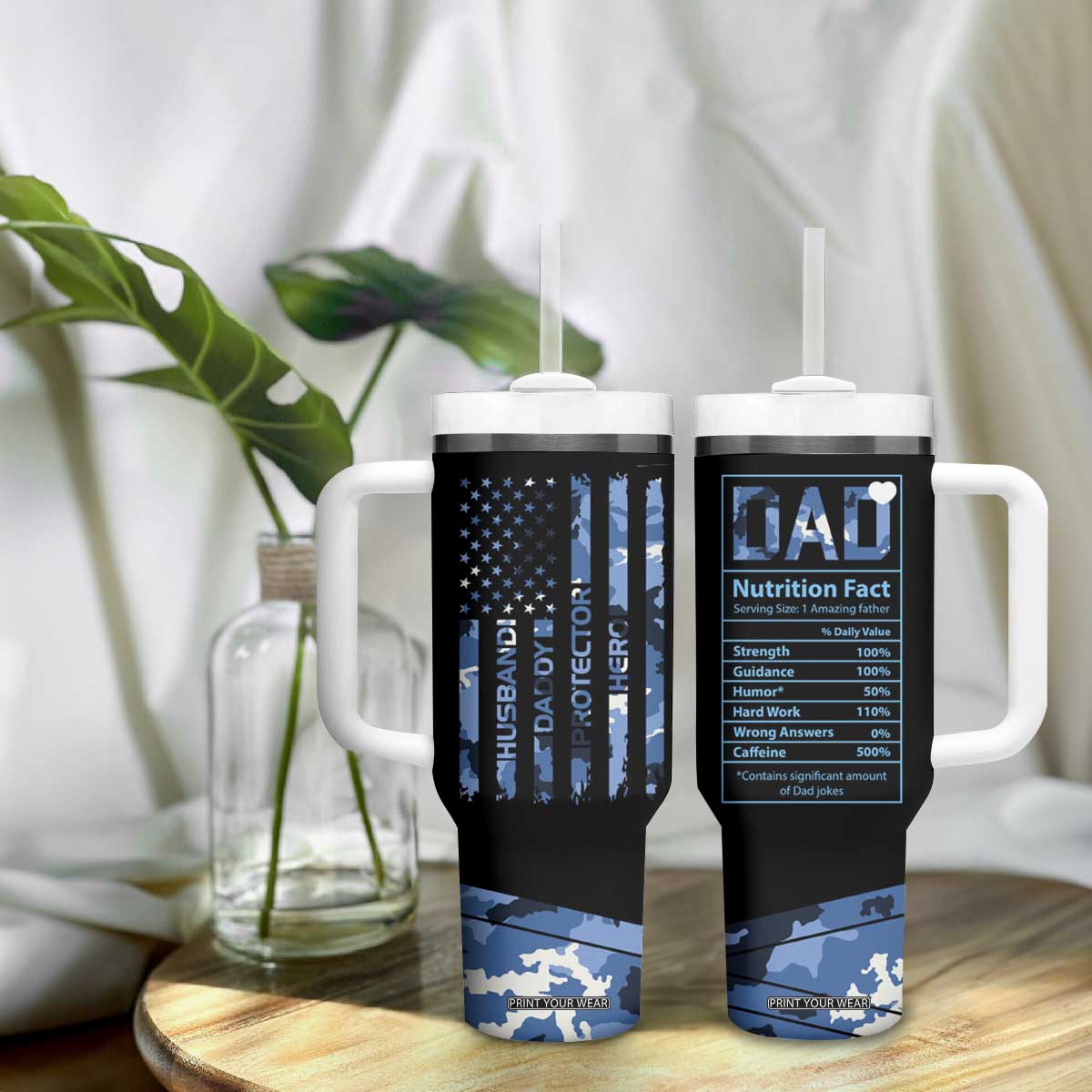 Christmas Gifts for Dad Tumbler With Handle Husband Daddy Protector Hero Fathers Day Camo American Flag TB10 Print Your Wear