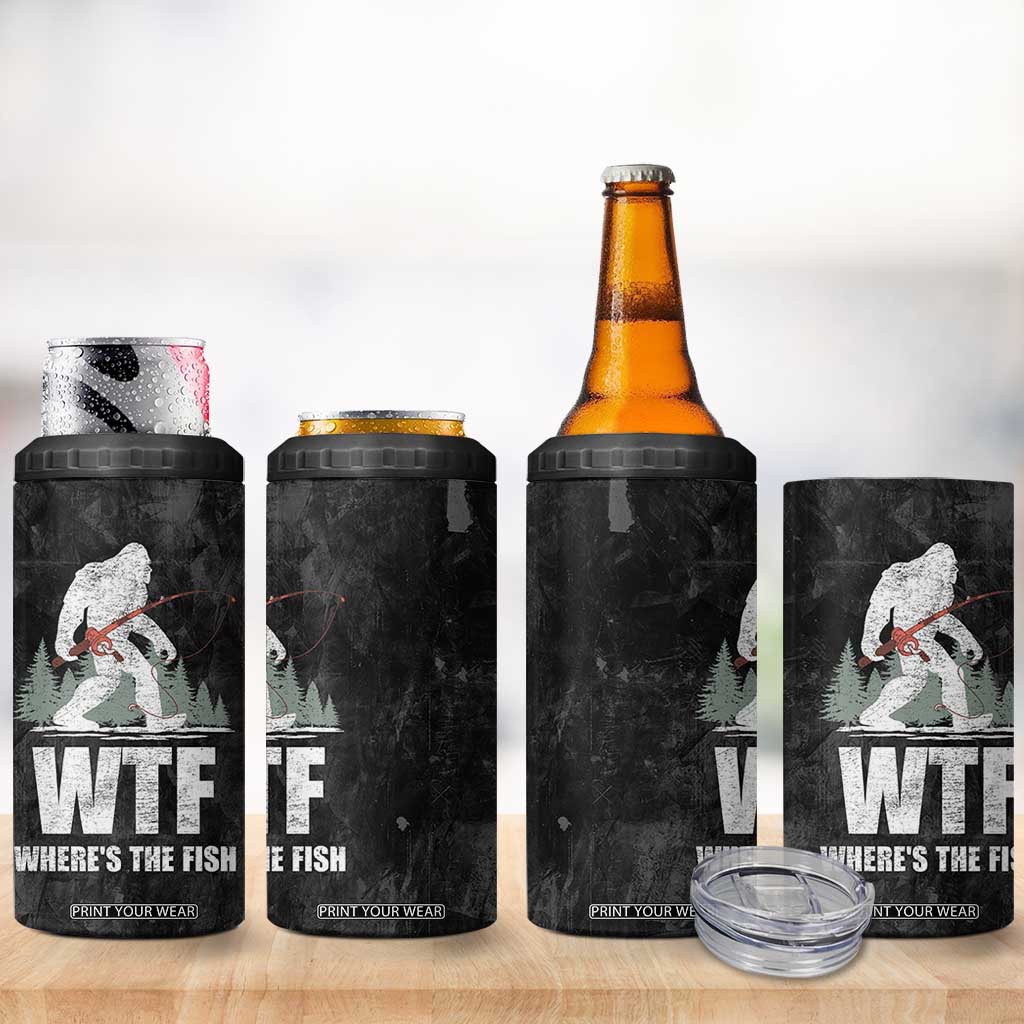WTF Wheres The Fish 4 in 1 Can Cooler Tumbler Funny Bigfoot Fishing Gifts Fathers Day