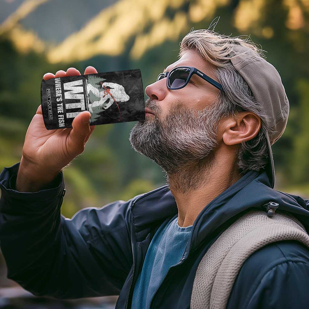 WTF Wheres The Fish 4 in 1 Can Cooler Tumbler Funny Bigfoot Fishing Gifts Fathers Day