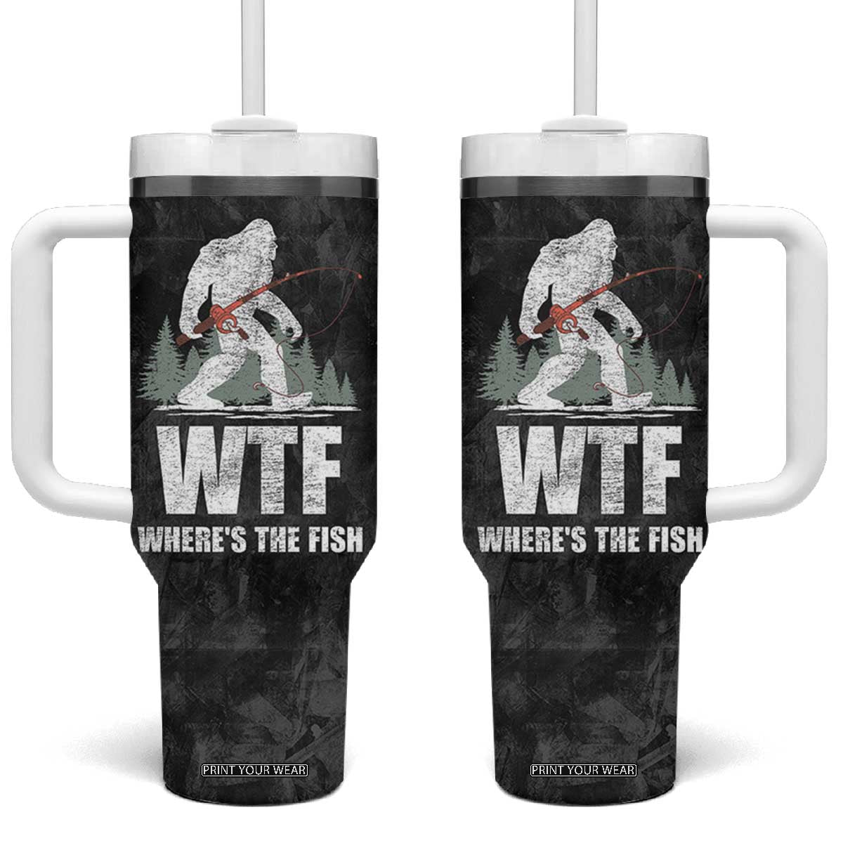 WTF Wheres The Fish Tumbler With Handle Funny Bigfoot Fishing Gifts Fathers Day TB10 One Size: 40 oz Grey Print Your Wear