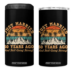 50th Anniversary 4 in 1 Can Cooler Tumbler Just Married 50 Years Ago And Still Going Strong! Retro TB10 One Size: 16 oz Black Print Your Wear