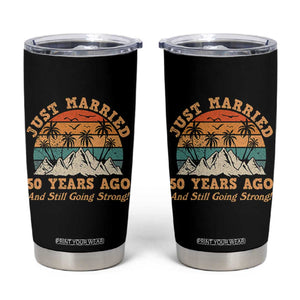 50th Anniversary Tumbler Cup Just Married 50 Years Ago And Still Going Strong! Retro TB10 Black Print Your Wear