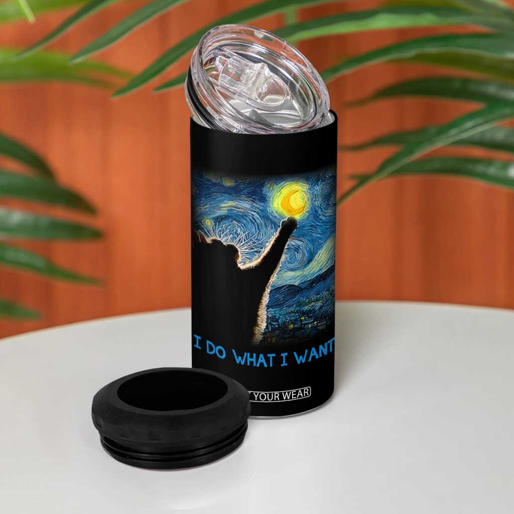 Van Gogh Cat 4 in 1 Can Cooler Tumbler I Do What I Want Funny Cat Lover Starry Night TB10 Print Your Wear