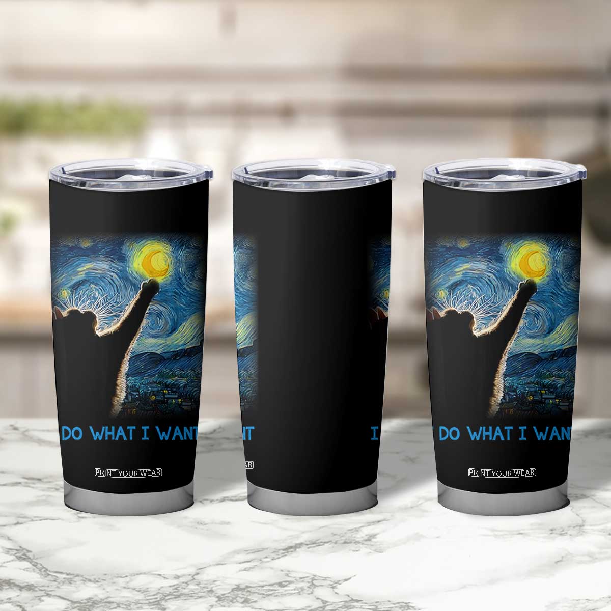 Van Gogh Cat Tumbler Cup I Do What I Want Funny Cat Lover Starry Night TB10 Print Your Wear