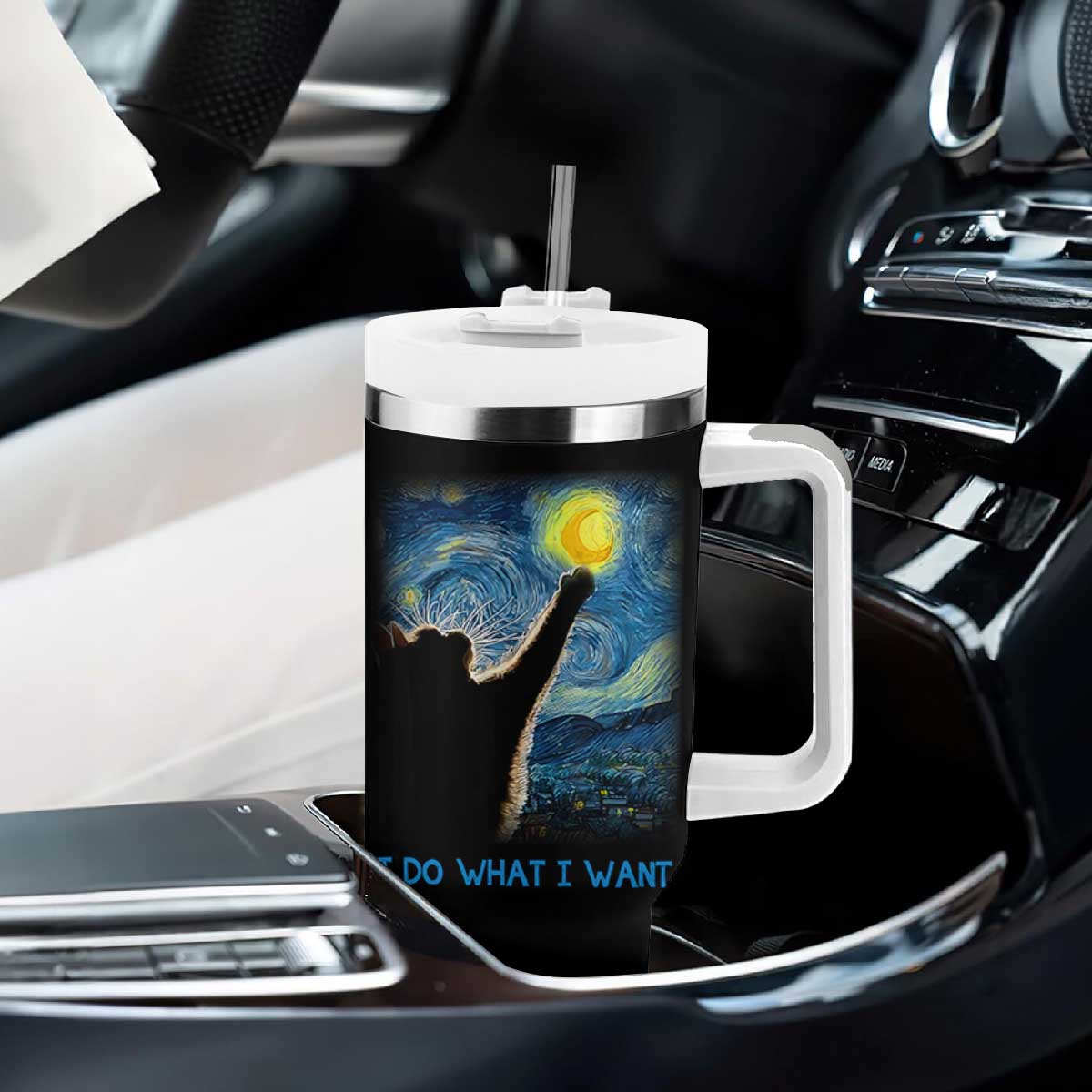 Van Gogh Cat Tumbler With Handle I Do What I Want Funny Cat Lover Starry Night TB10 Print Your Wear