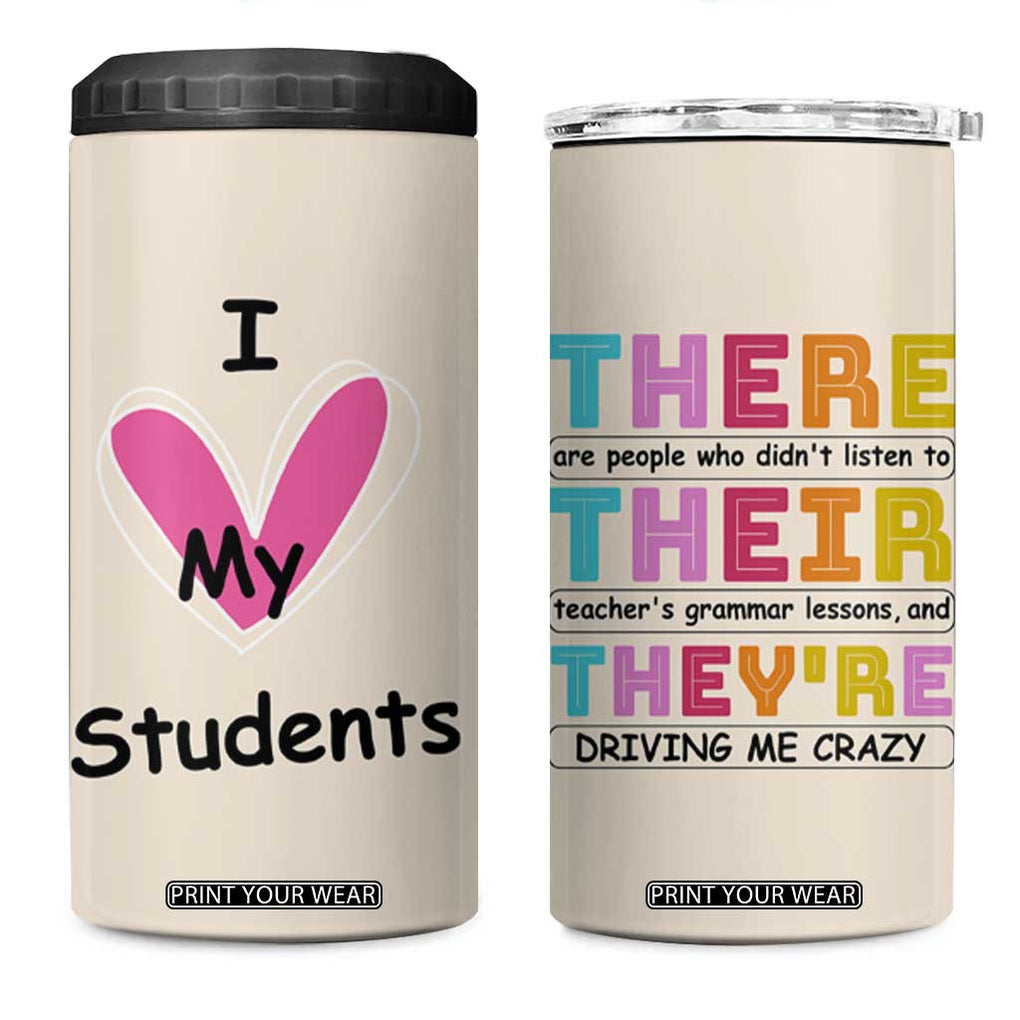 English Grammar Teacher 4 in 1 Can Cooler Tumbler There Their They're Funny Humor TB10 One Size: 16 oz Beige Print Your Wear