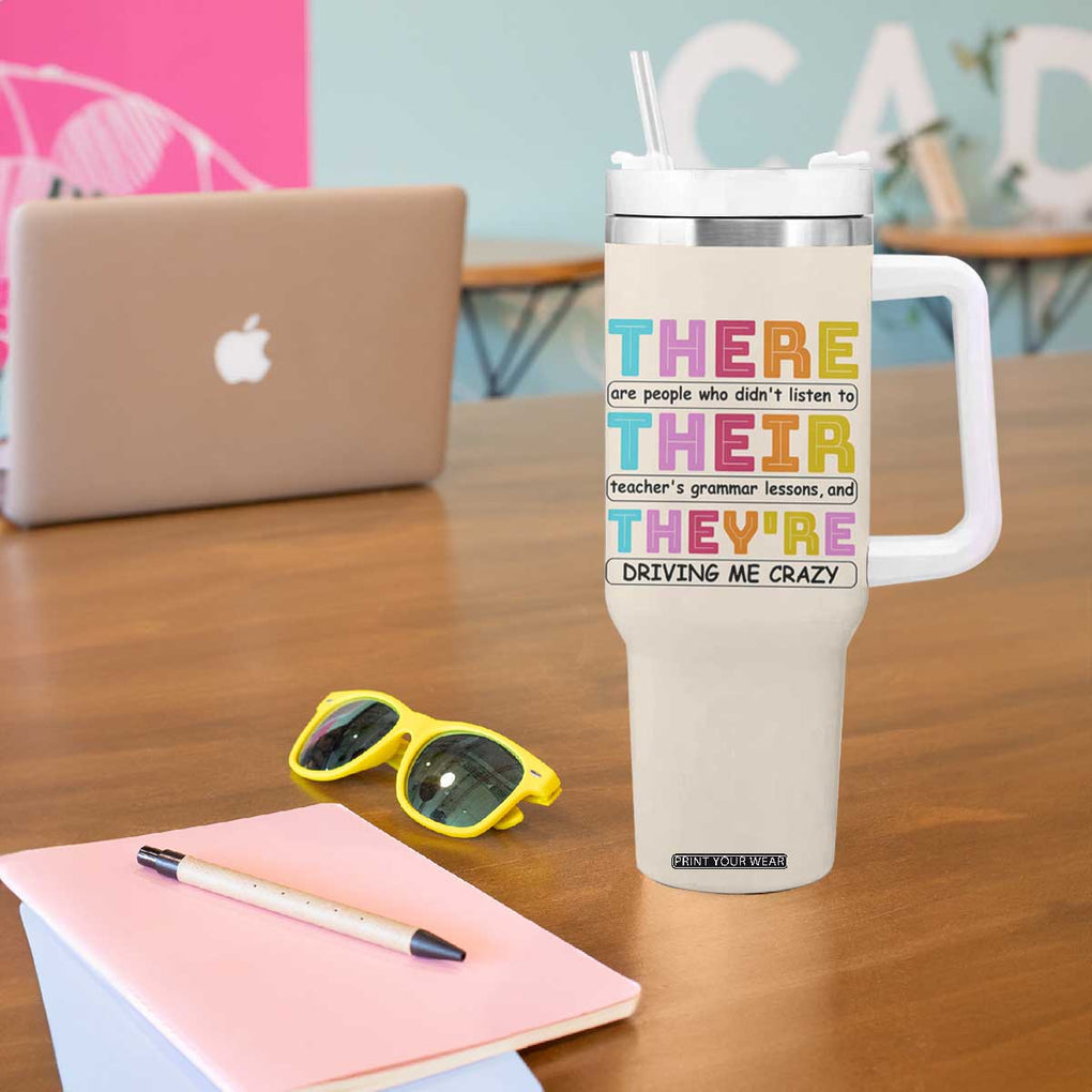 English Grammar Teacher Tumbler With Handle There Their They're Funny Humor TB10 Print Your Wear