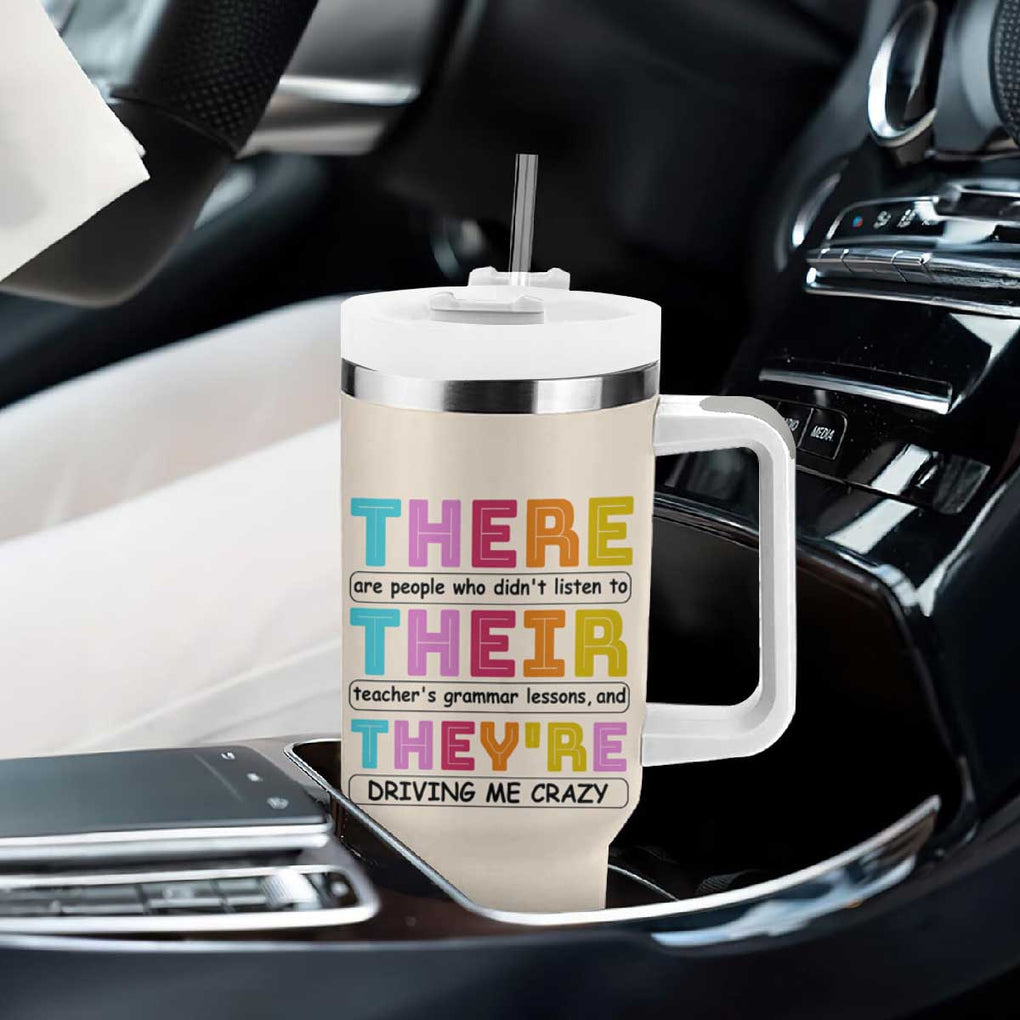 English Grammar Teacher Tumbler With Handle There Their They're Funny Humor TB10 Print Your Wear