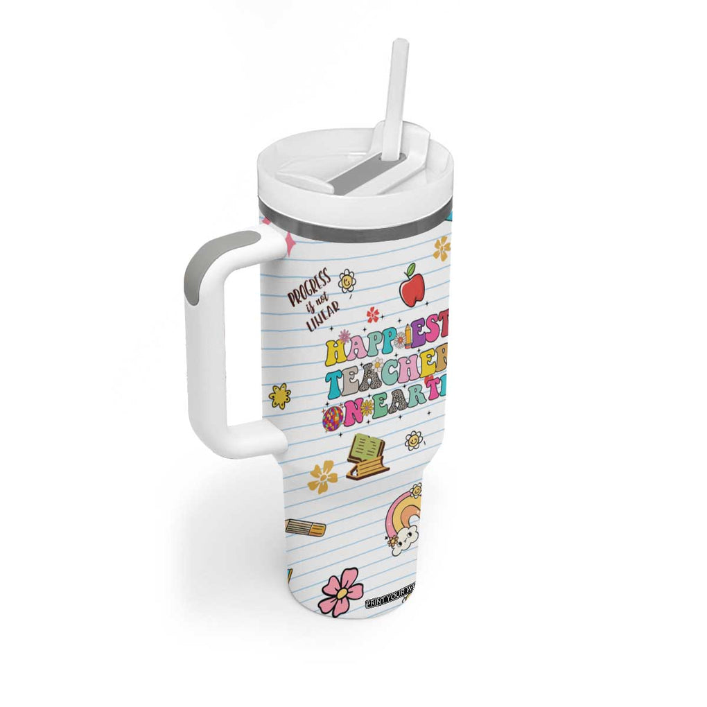 Teacher Appreciation Gifts Tumbler With Handle Happiest Teacher On Earth Retro Groovy TB10 Print Your Wear