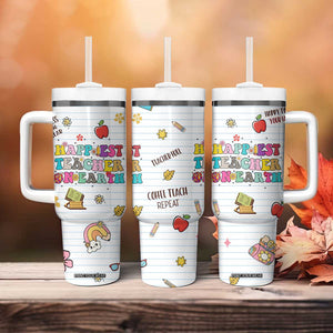 Teacher Appreciation Gifts Tumbler With Handle Happiest Teacher On Earth Retro Groovy TB10 Print Your Wear