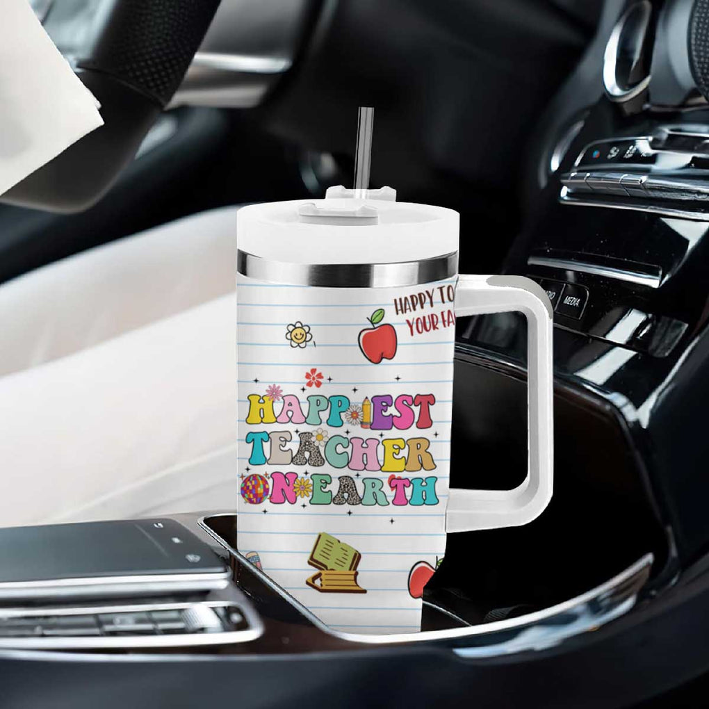 Teacher Appreciation Gifts Tumbler With Handle Happiest Teacher On Earth Retro Groovy TB10 Print Your Wear