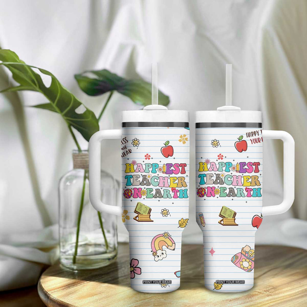 Teacher Appreciation Gifts Tumbler With Handle Happiest Teacher On Earth Retro Groovy TB10 Print Your Wear