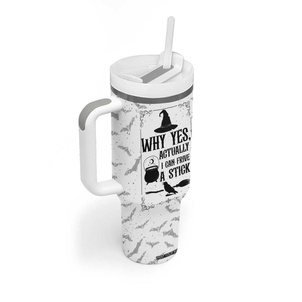 Witch Halloween Iced Coffee Tumbler With Handle Why Yes Actually I Can Drive A Stick Witch's Broom Witchy Vibes Witchcraft TB10 Print Your Wear