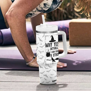 Witch Halloween Iced Coffee Tumbler With Handle Why Yes Actually I Can Drive A Stick Witch's Broom Witchy Vibes Witchcraft TB10 Print Your Wear