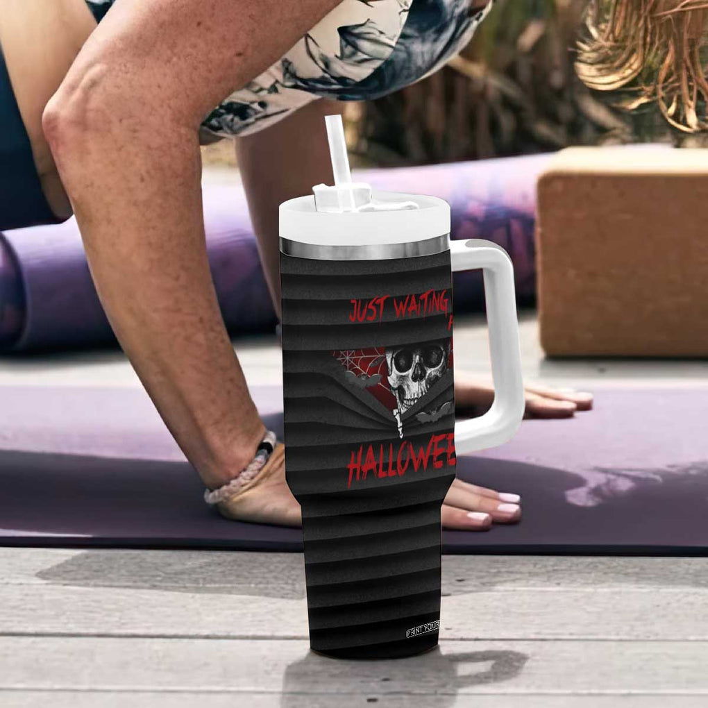 Scary Halloween Skeleton Tumbler With Handle Just Waiting for Halloween Spooky Spider Web Horror Spooky Decoration TB10 Print Your Wear