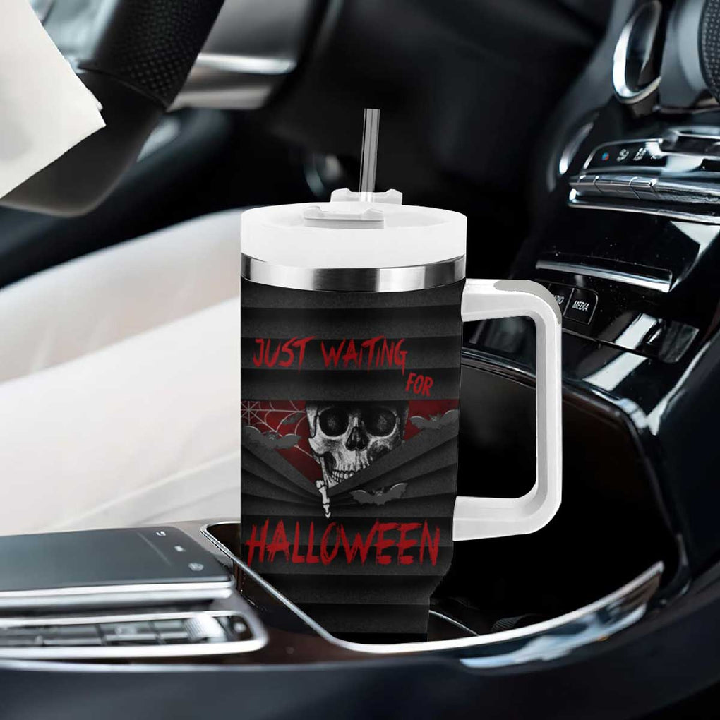 Scary Halloween Skeleton Tumbler With Handle Just Waiting for Halloween Spooky Spider Web Horror Spooky Decoration TB10 Print Your Wear