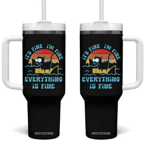 Funny Cat Tumbler With Handle It's Fine I'm Fine Everything Is Fine Meme Office Gag Gifts TB10 One Size: 40 oz Black Print Your Wear