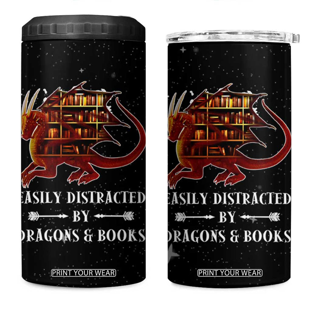 Dragon Book Lovers Gifts 4 in 1 Can Cooler Tumbler Easily Distracted By Books And Dragons Nerds TB10 One Size: 16 oz Black Print Your Wear