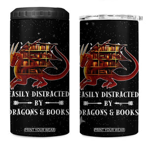 Dragon Book Lovers Gifts 4 in 1 Can Cooler Tumbler Easily Distracted By Books And Dragons Nerds TB10 One Size: 16 oz Black Print Your Wear