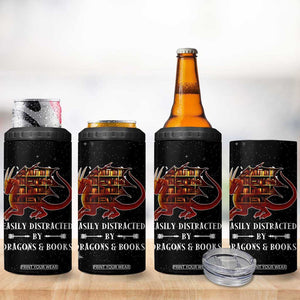 Dragon Book Lovers Gifts 4 in 1 Can Cooler Tumbler Easily Distracted By Books And Dragons Nerds TB10 Print Your Wear