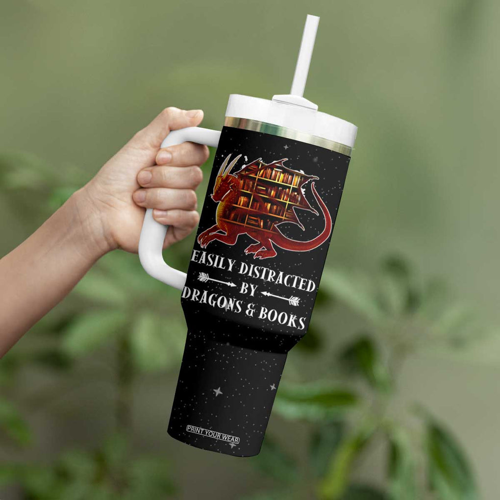 Dragon Book Lovers Gifts Tumbler With Handle Easily Distracted By Books And Dragons Nerds TB10 Print Your Wear