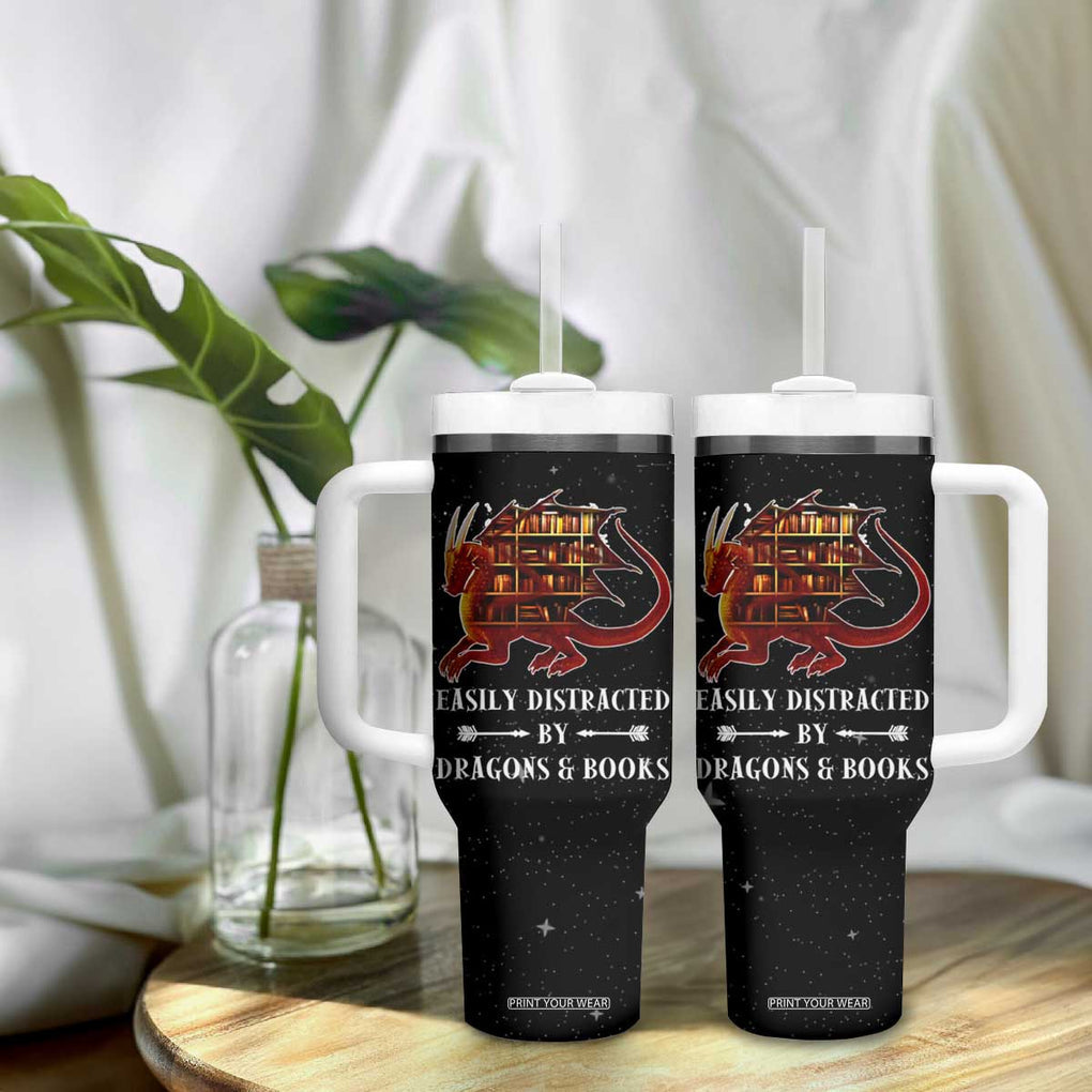 Dragon Book Lovers Gifts Tumbler With Handle Easily Distracted By Books And Dragons Nerds TB10 Print Your Wear