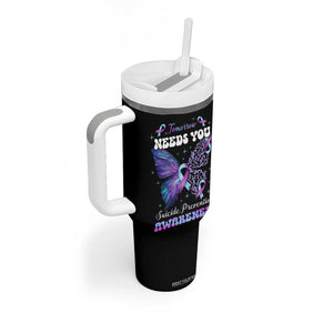 Suicide Prevention Awareness Tumbler With Handle Teal Purple Ribbon Butterfly Stay Tomorrow Needs You Therapist Psychologist TB10 Print Your Wear