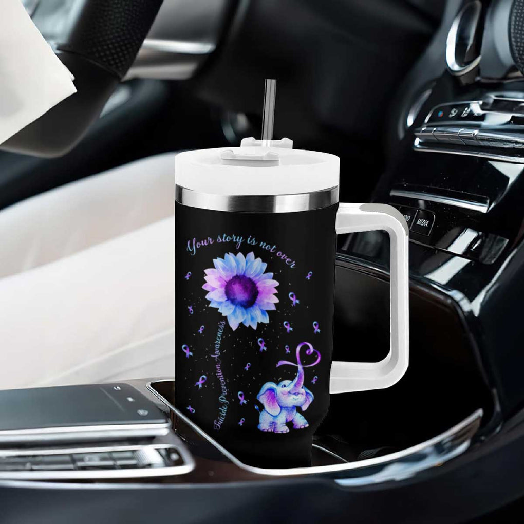 Suicide Prevention Awareness Tumbler With Handle Teal Purple Elephant Your Story Is Not Over Sunflower Therapist Psychologist TB10 Print Your Wear