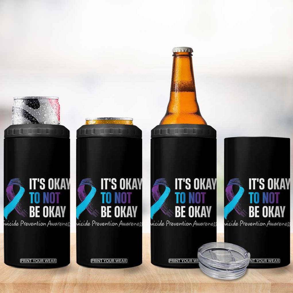 Suicide Prevention Awareness 4 in 1 Can Cooler Tumbler Teal Purple Ribbon It's Okay Not To Be Okay Therapist Psychologist TB10 Print Your Wear
