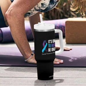 Suicide Prevention Awareness Tumbler With Handle Teal Purple Ribbon It's Okay Not To Be Okay Therapist Psychologist TB10 Print Your Wear