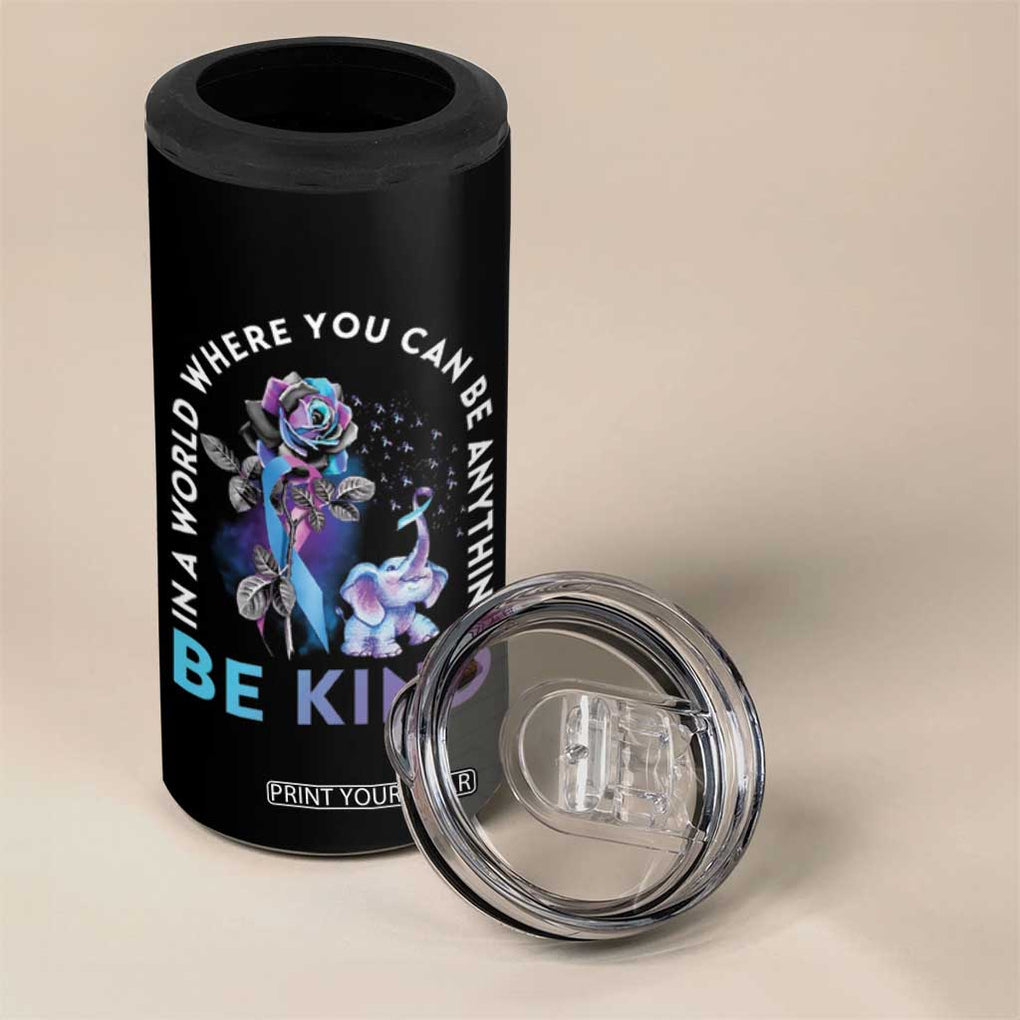 Suicide Prevention Awareness 4 in 1 Can Cooler Tumbler Teal Purple Elephant In A World Where You Can Be Anything Be Kind Therapist Psychologist TB10 Print Your Wear