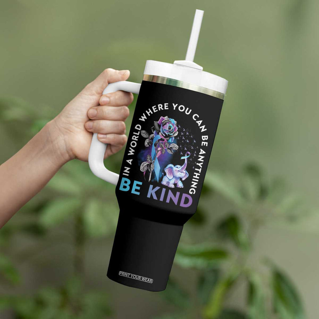 Suicide Prevention Awareness Tumbler With Handle Teal Purple Elephant In A World Where You Can Be Anything Be Kind Therapist Psychologist TB10 Print Your Wear
