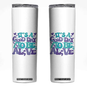 Suicide Prevention Awareness Skinny Tumbler Teal Purple Ribbon Inspirational Motivational Gifts Little Reminders Therapist Psychologist TB10 White Print Your Wear