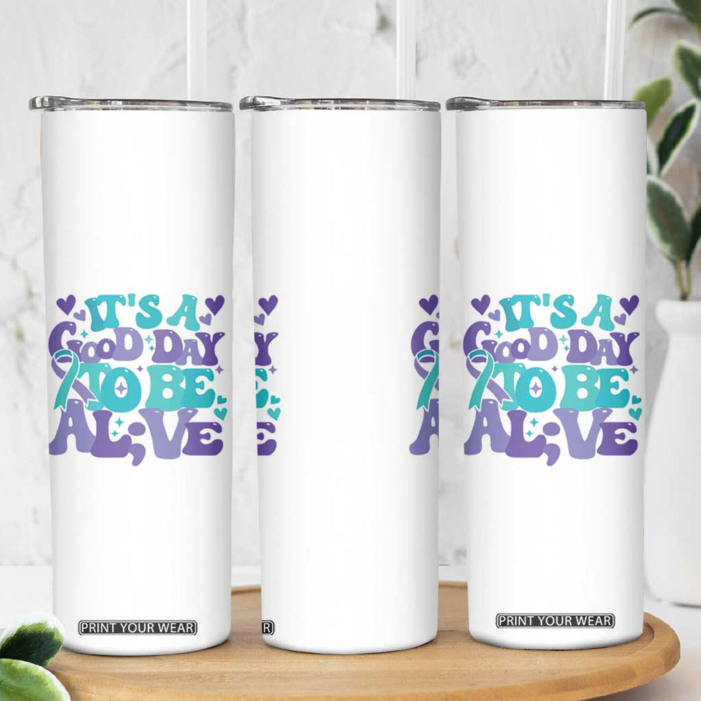 Suicide Prevention Awareness Skinny Tumbler Teal Purple Ribbon Inspirational Motivational Gifts Little Reminders Therapist Psychologist TB10 Print Your Wear