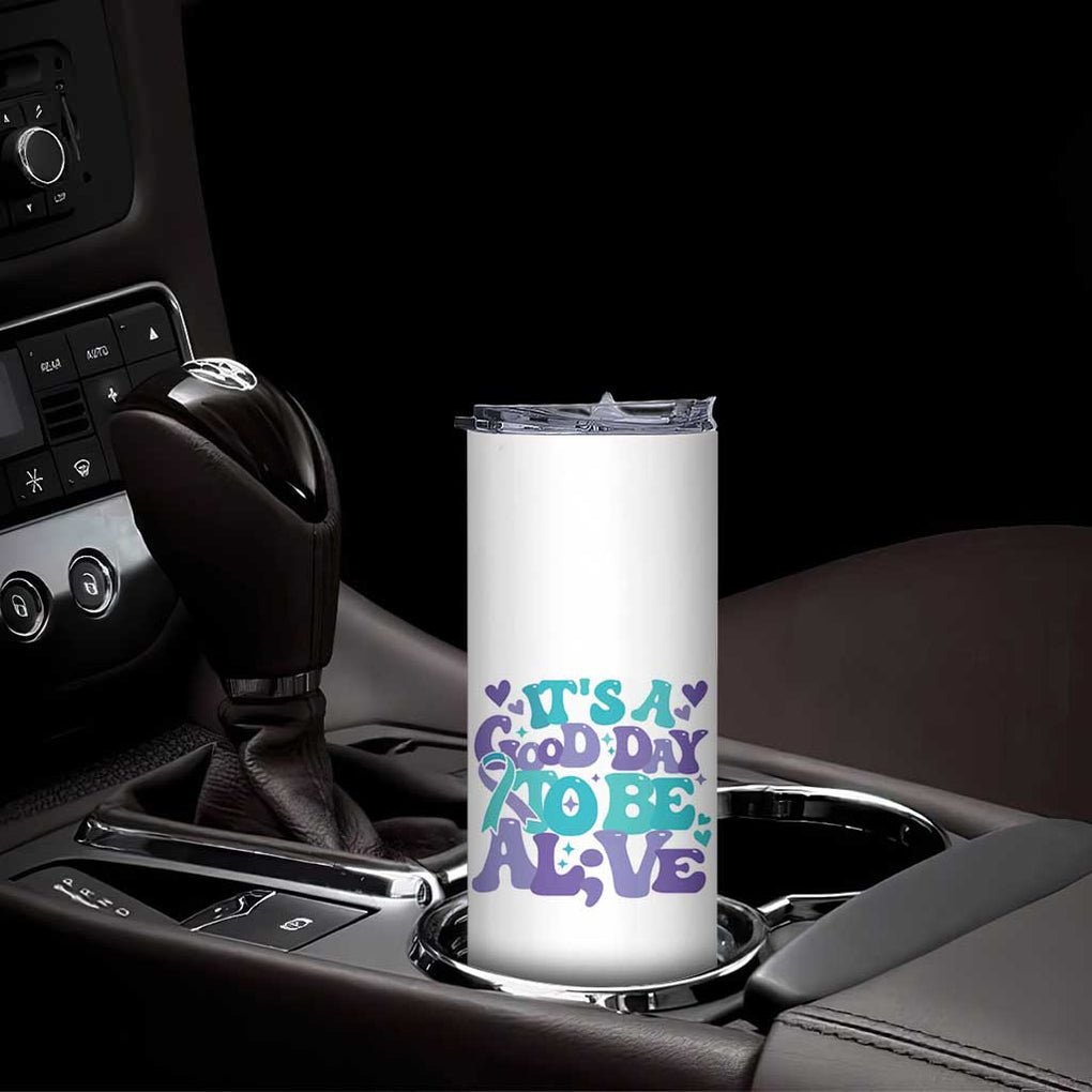 Suicide Prevention Awareness Skinny Tumbler Teal Purple Ribbon Inspirational Motivational Gifts Little Reminders Therapist Psychologist TB10 Print Your Wear
