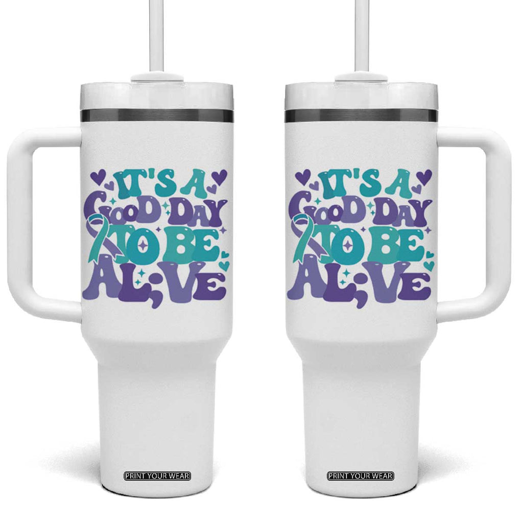 Suicide Prevention Awareness Tumbler With Handle Teal Purple Ribbon Inspirational Motivational Gifts Little Reminders Therapist Psychologist TB10 One Size: 40 oz White Print Your Wear