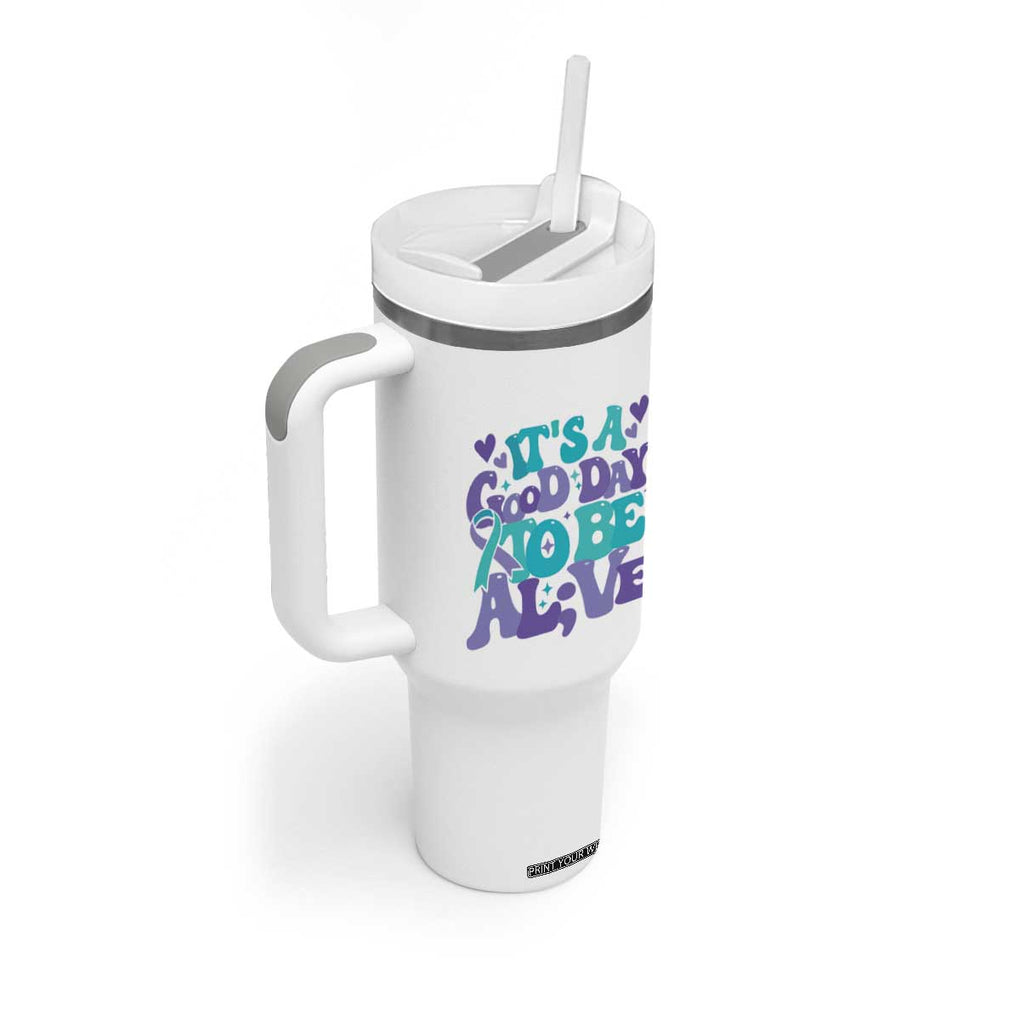 Suicide Prevention Awareness Tumbler With Handle Teal Purple Ribbon Inspirational Motivational Gifts Little Reminders Therapist Psychologist TB10 Print Your Wear