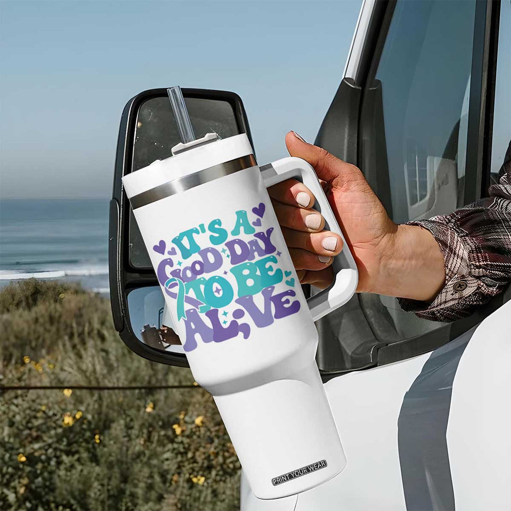 Suicide Prevention Awareness Tumbler With Handle Teal Purple Ribbon Inspirational Motivational Gifts Little Reminders Therapist Psychologist TB10 Print Your Wear