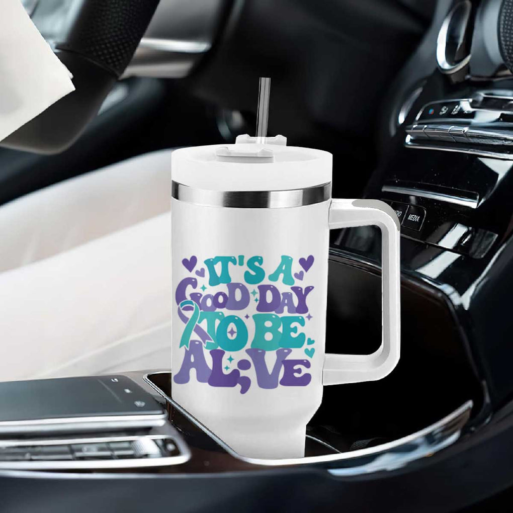 Suicide Prevention Awareness Tumbler With Handle Teal Purple Ribbon Inspirational Motivational Gifts Little Reminders Therapist Psychologist TB10 Print Your Wear