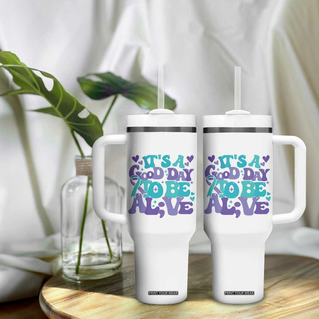 Suicide Prevention Awareness Tumbler With Handle Teal Purple Ribbon Inspirational Motivational Gifts Little Reminders Therapist Psychologist TB10 Print Your Wear