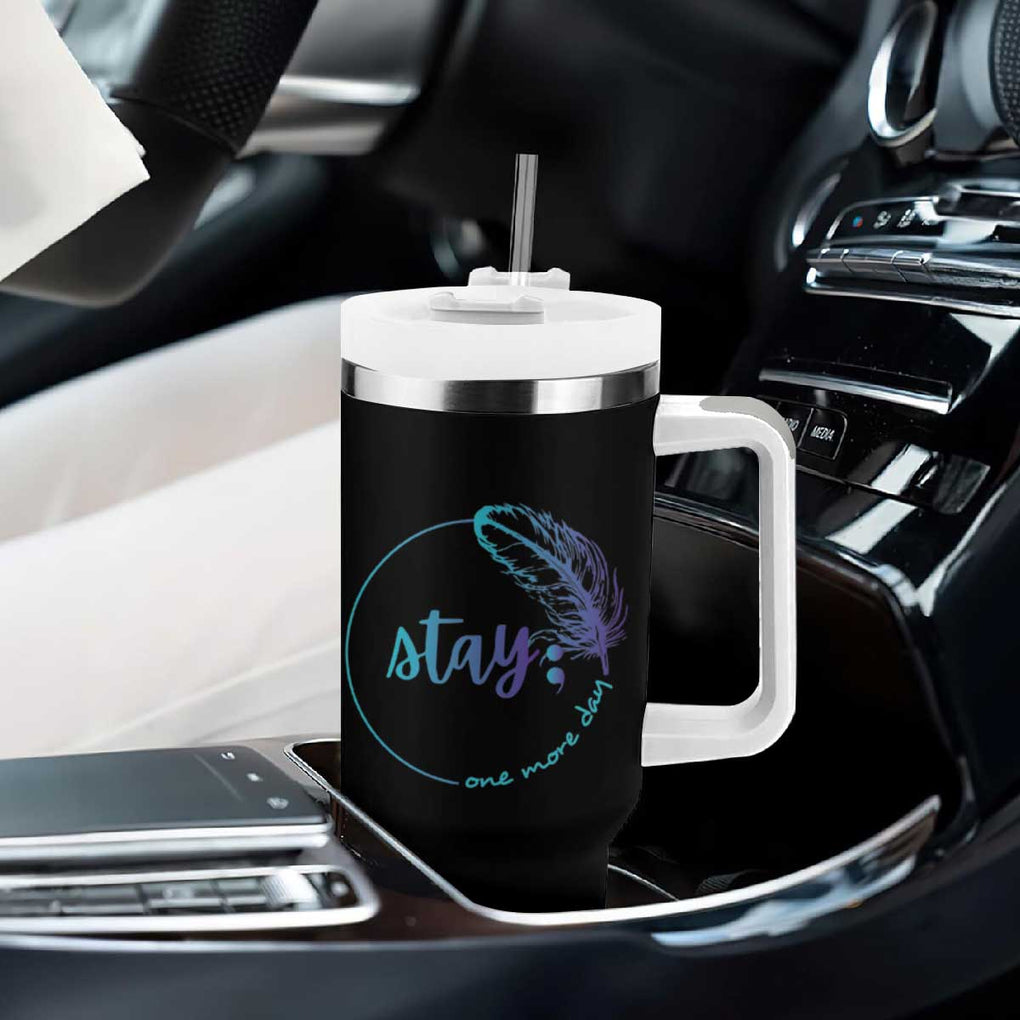 Suicide Prevention Awareness Tumbler With Handle Teal Purple Feather Stay One More Day Daily Reminder TB10 Print Your Wear