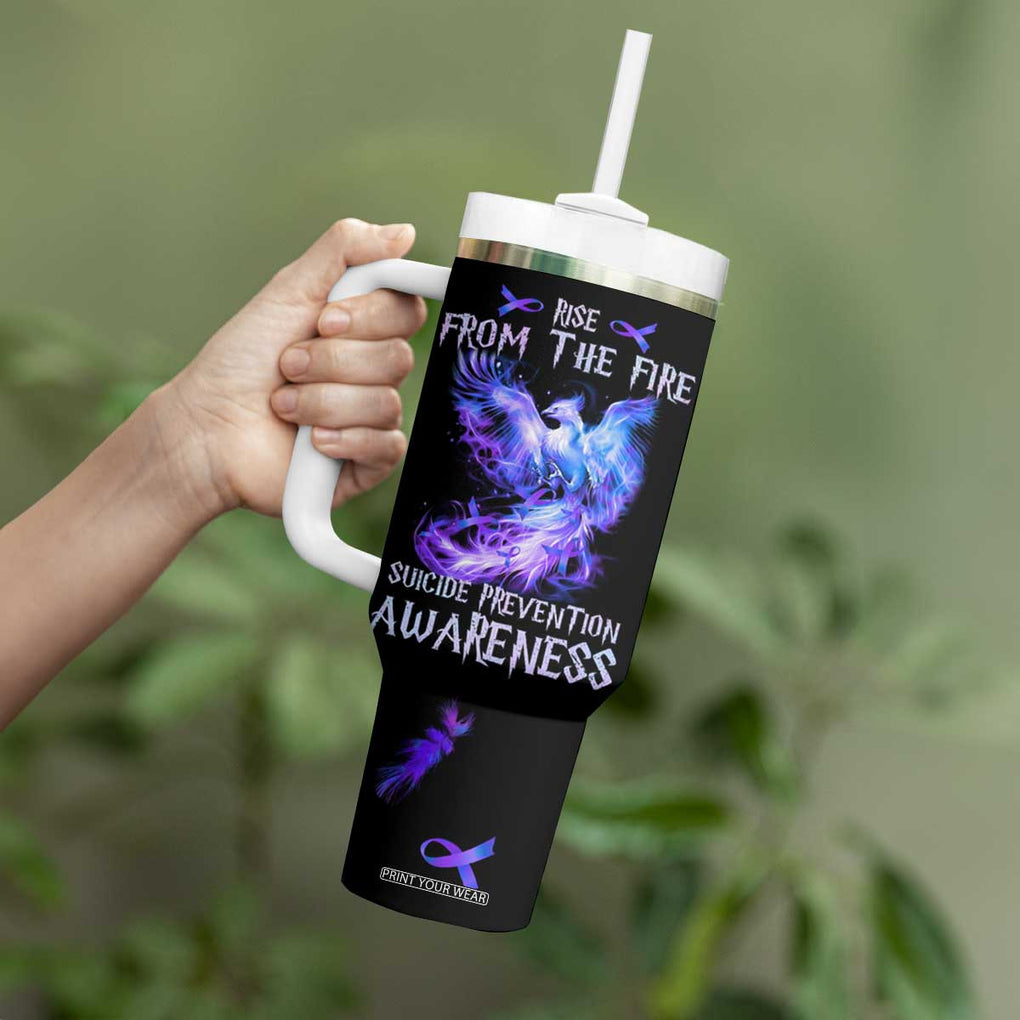 Suicide Prevention Awareness Tumbler With Handle Teal Purple Ribbon Phoenix Rise From The Fire TB10 Print Your Wear
