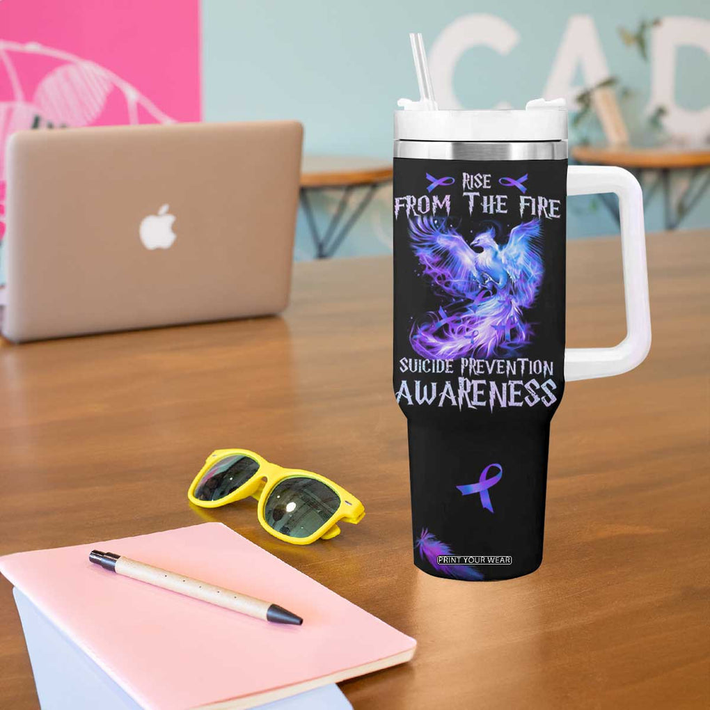 Suicide Prevention Awareness Tumbler With Handle Teal Purple Ribbon Phoenix Rise From The Fire TB10 Print Your Wear