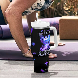 Suicide Prevention Awareness Tumbler With Handle Teal Purple Ribbon Phoenix Rise From The Fire TB10 Print Your Wear